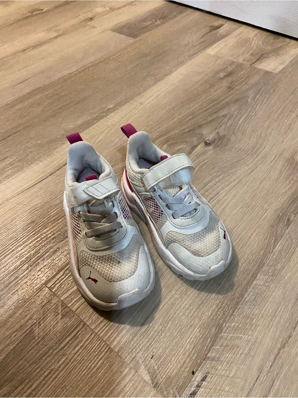 Puma Kids White Sneakers with Pink Accents